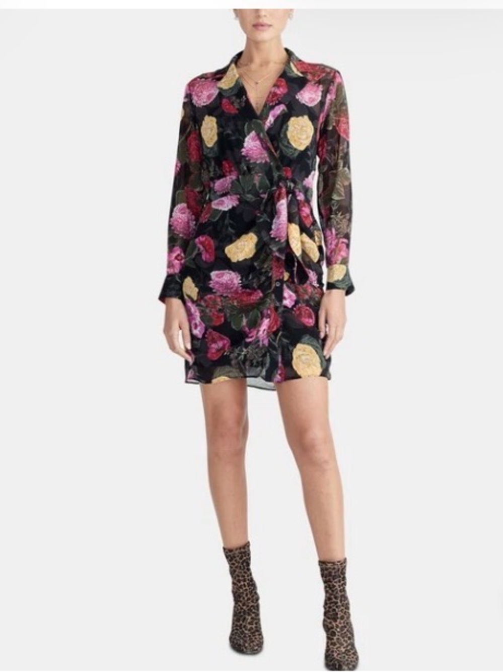 Rachel Roy Floral Wrap Dress in White with Pink, Yellow & Green. Size L